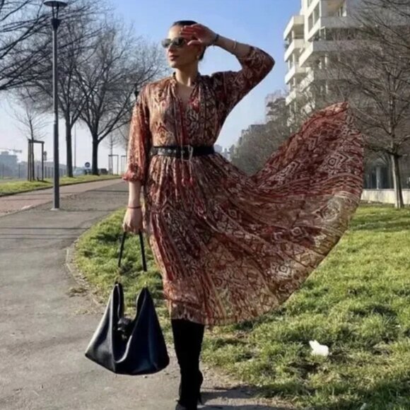 ZARA nwt GEOMETRIC PRINT METALLIC MIDI DRESS - M - Picture 3 of 17